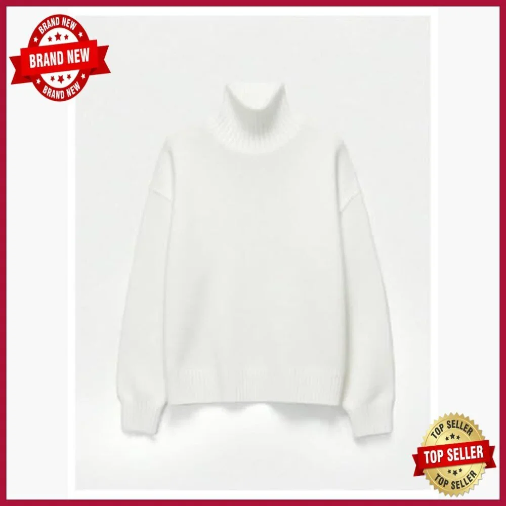Soft Polyester Pullover Sweater High Neck Loose Fit Long Sleeve - Picture 4 of 7